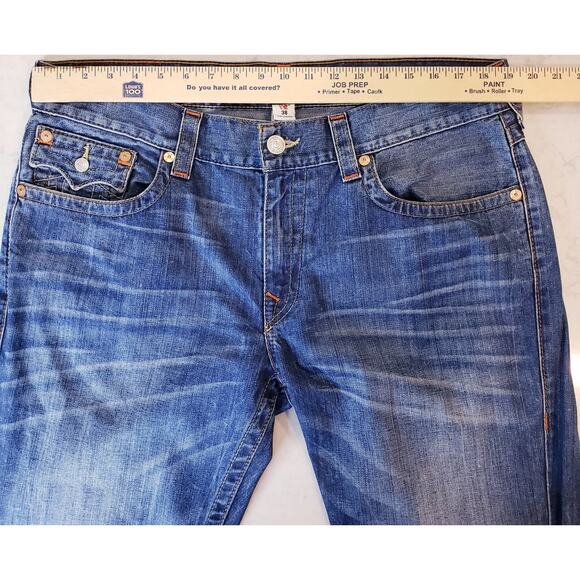 True Religion Men's Size 38 Flap Straight Jeans Medium Wash Blue - Picture 11 of 14